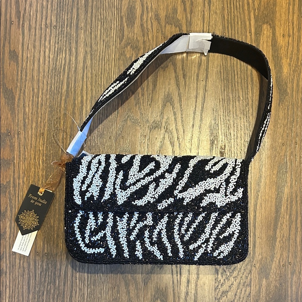 Zebra Striped Beaded Bag